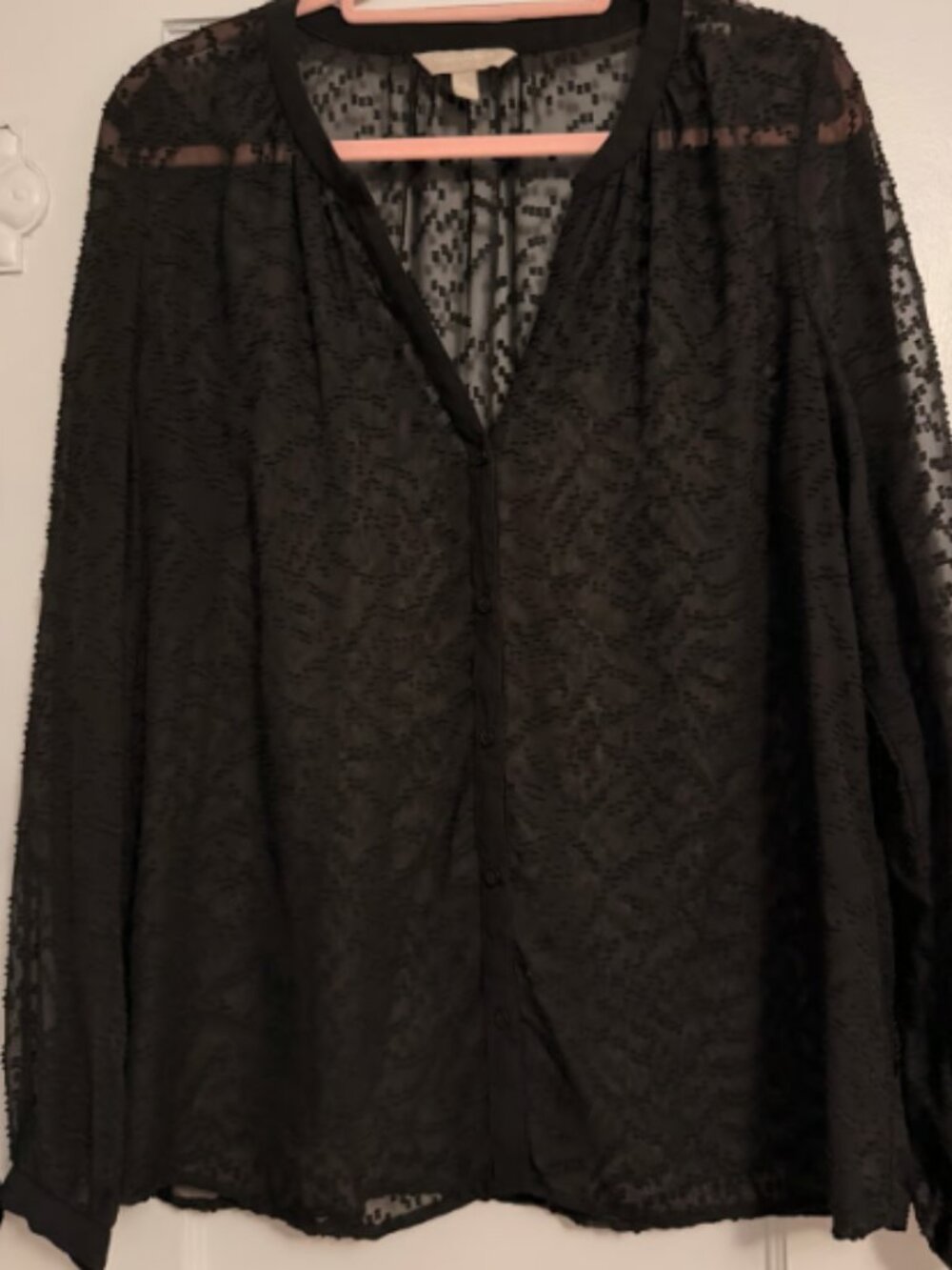 Banana Republic Black Sheer Textured Button Front Blouse Women’s Large
